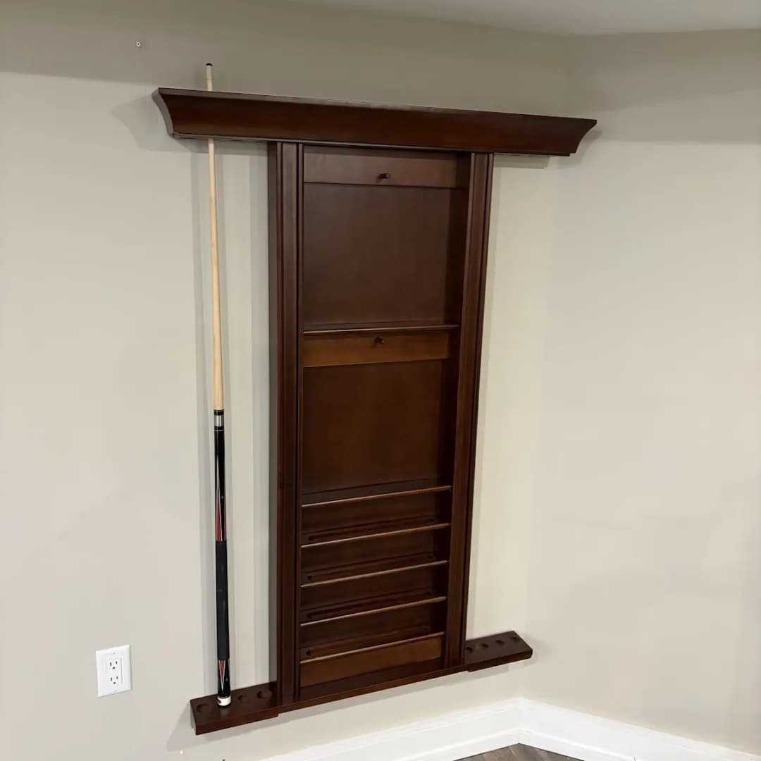 Combo Walnut Finish 8 Pool Cue Billiard Wall Rack — commercial gaming tables supplied nationwide