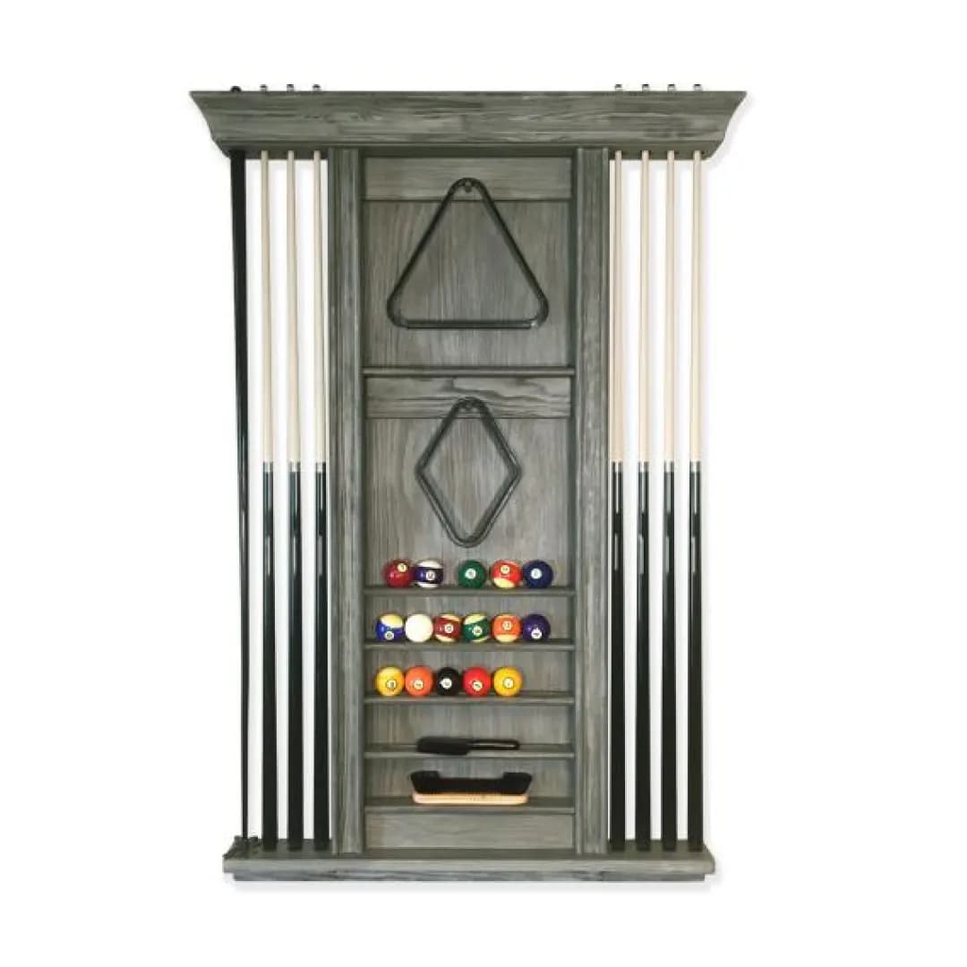 Barnwood Finish 8 Pool Cue Billiard Wall Rack — commercial gaming tables supplied nationwide