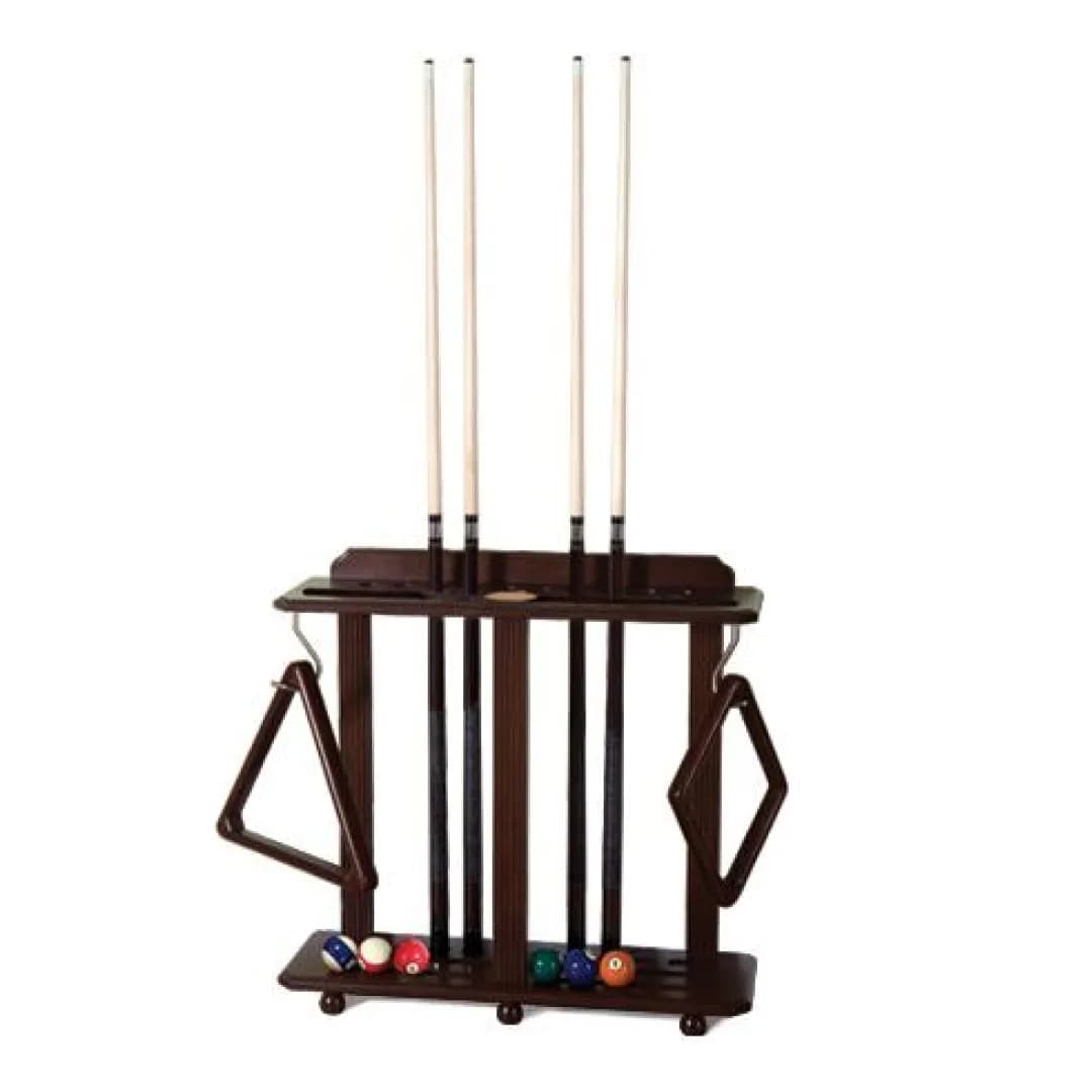 Brown Floor Pool Cue Rack For 10 Cues and Billiard Balls — commercial game-room equipment, US-wide supply and service