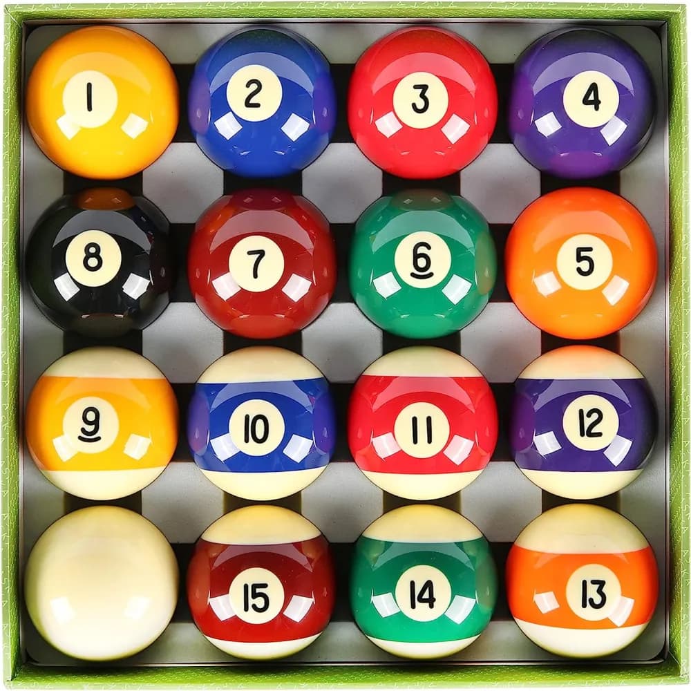 Numbered Billiard Ball Set, 16 Balls with Cue Ball, 2¼ inch — commercial gaming tables supplied nationwide